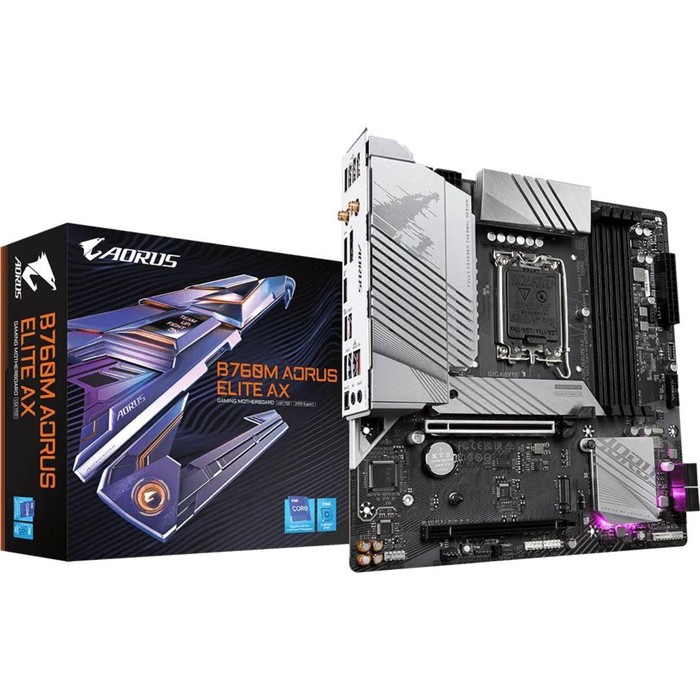 Материнская плата Gigabyte B760M AORUS ELITE AX, LGA1700, Z790, 4хDDR5, HDMI, DP, mATX - фото 51493766