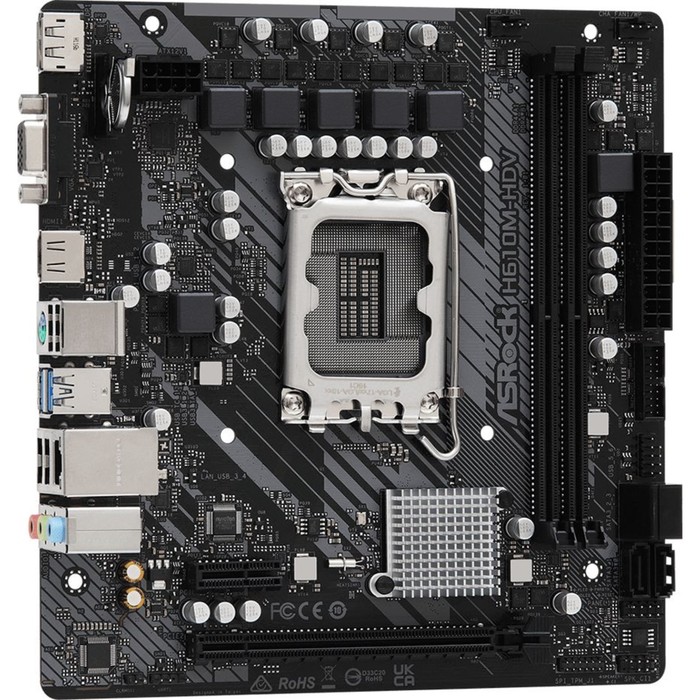 Материнская плата Asrock H610M-HDV, LGA1700, H610, 2хDDR4, HDMI, DP, VGA, mATX - фото 51310275