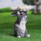 Садовая фигура "Серый заяц с кормушкой на голове" 15х13х24см - Фото 4