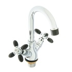 Смеситель для раковины Accoona A9482F, двухрычажный, с гайкой, черный/хром 1975181 - Фото 1