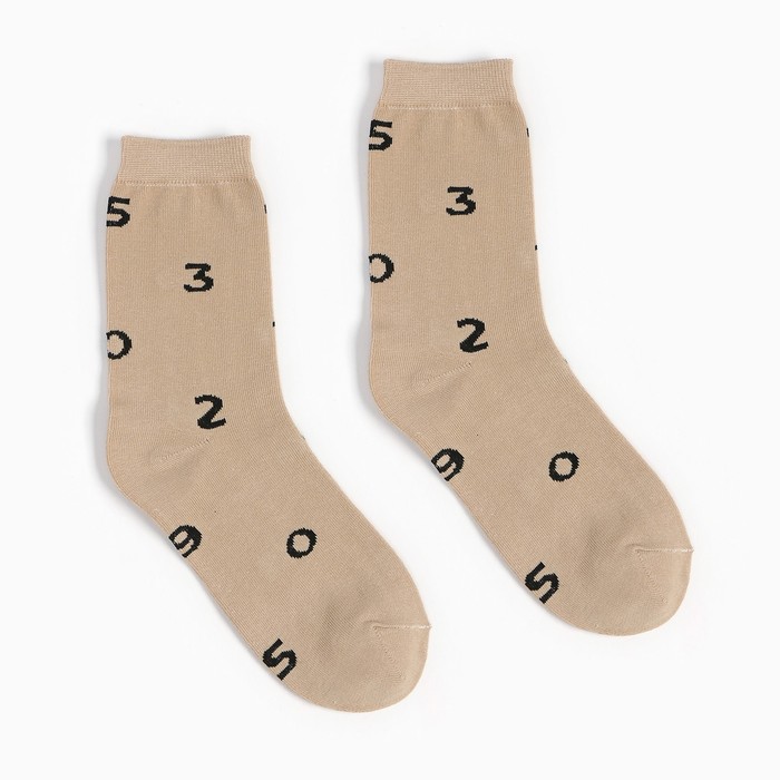 Носки мужские MINAKU «Цифры», размер 40-42 (27 см), бежевые - Фото 1