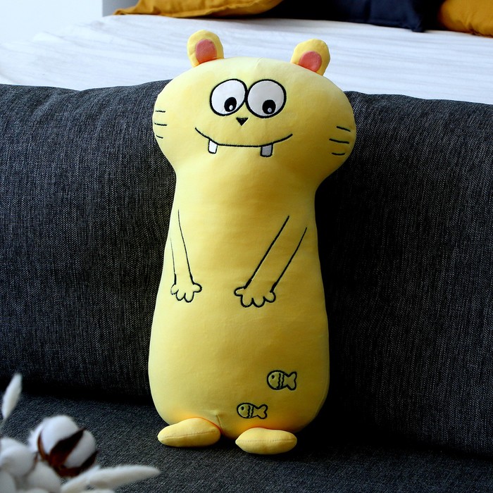 Мягкая игрушка-подушка «Кот зубастик», 50 см, цвет жёлтый - Фото 1