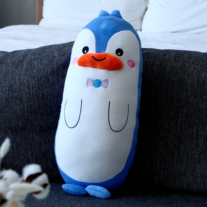 Мягкая игрушка-подушка «Пингвин с бантиком», 50 см, цвет бело-голубой - Фото 1