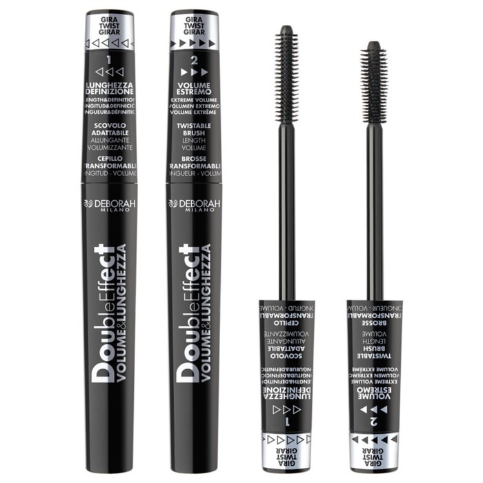 Тушь для ресниц Deborah Mascara Double Effect, двойной эффект, тон чёрный, 8 мл - Фото 1