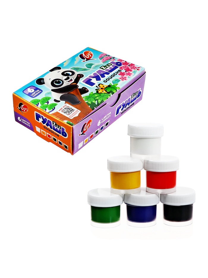Гуашь 6 цветов × 15 мл ZOO - Фото 1