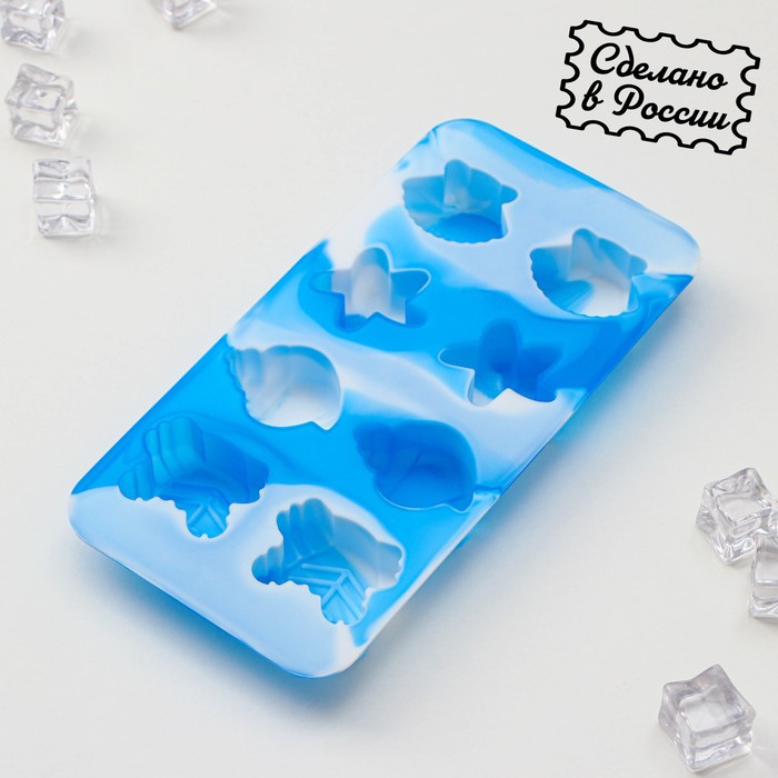 Форма для льда и кондитерских изделий «Ракушки», 20,1×10 см, h=2 см, ячейка 4 см, цвет синий - Фото 1