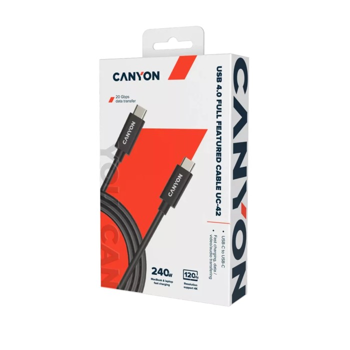 Кабель Canyon UC-42B, Type-C - Type-C, 240Вт, 5А, 20 Гбит/с, 8K 60 Гц; 4K 120 Гц, 2м, черный - фото 51475598 Кабель Canyon UC-42B, Type-C - Type-C, 240Вт, 5А, 20 Гбит/с, 8K 60 Гц; 4K 120 Гц, 2м, черный - фото 51475598