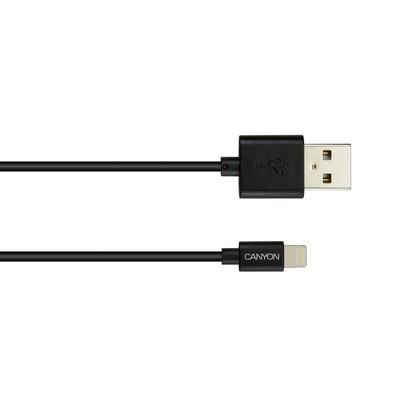Кабель Canyon MFI-1, Lighting - USB, 2.4 А, чип MFI, сертифицирован Apple, 1 м, черный