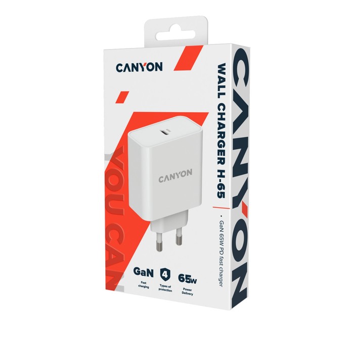 Сетевое зарядное устройство Canyon H-65, USB-C, 3.25А, 65Вт, технология GAN, быстрая зарядка - фото 51463228