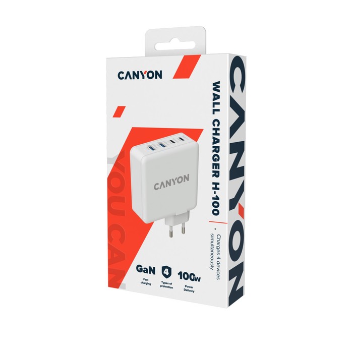 Сетевое зарядное устройство Canyon H-100, 2 USB/3 USB-C, 100Вт, GAN, быстрая зарядка - фото 51463231