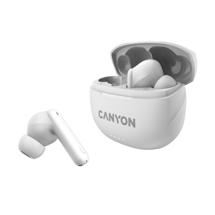 Наушники Canyon TWS-8, вакуумные, микрофон, шумоподавление, BT 5.3, 40/470 мАч, IP33, белые - фото 51310358