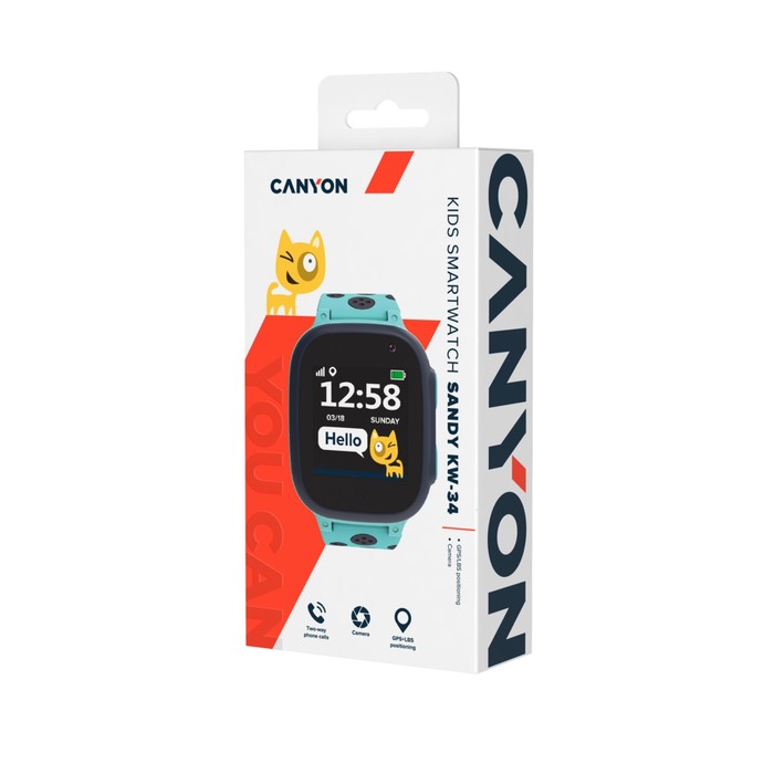 Детские смарт-часы Canyon KW-34, 2G, GPS, звонки, SOS, геозоны, прослушивание, IP67, голубые - фото 51463332