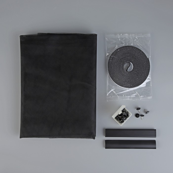 Сетка москитная с крепежом и ПВХ профилями для дверных проемов, 1,5×2,1 м, в пакете, цвет чёрный - Фото 1