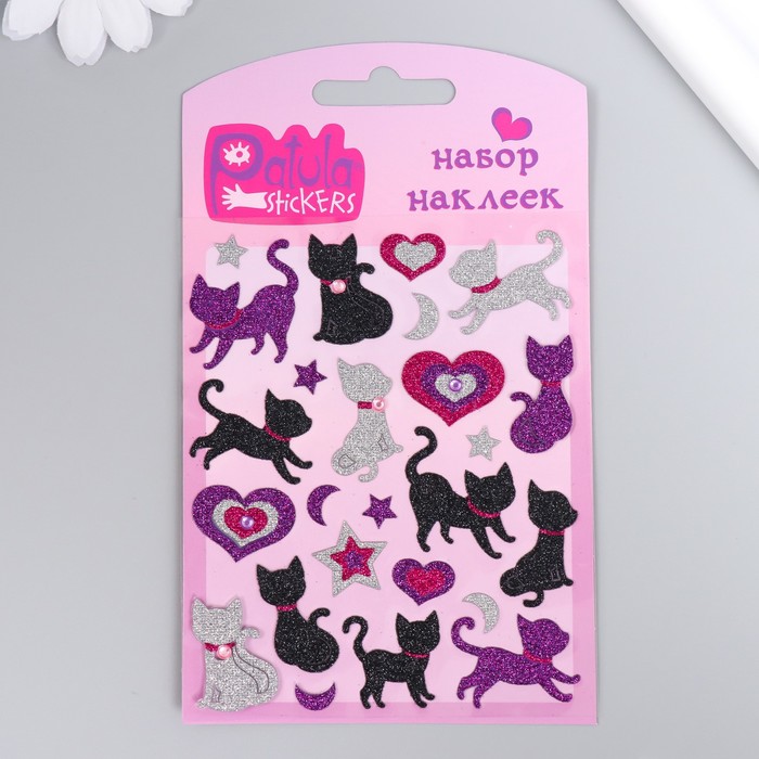 Блестящие наклейки "Кошки и сердечки", 9,5х15 см, GP12 - фото 10477456