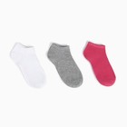 Набор носков детских (3 пары), цвет серый/белый/фуксия, размер 24-26 - фото 24774392