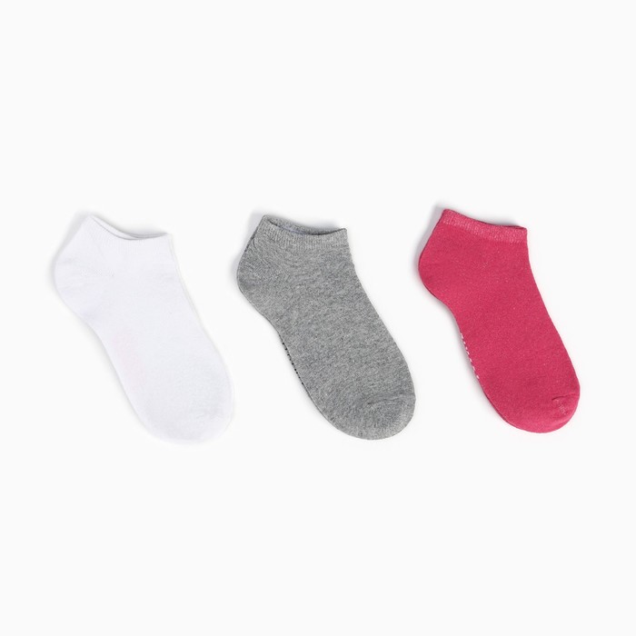 Набор носков детских (3 пары), цвет серый/белый/фуксия, размер 24-26 - Фото 1