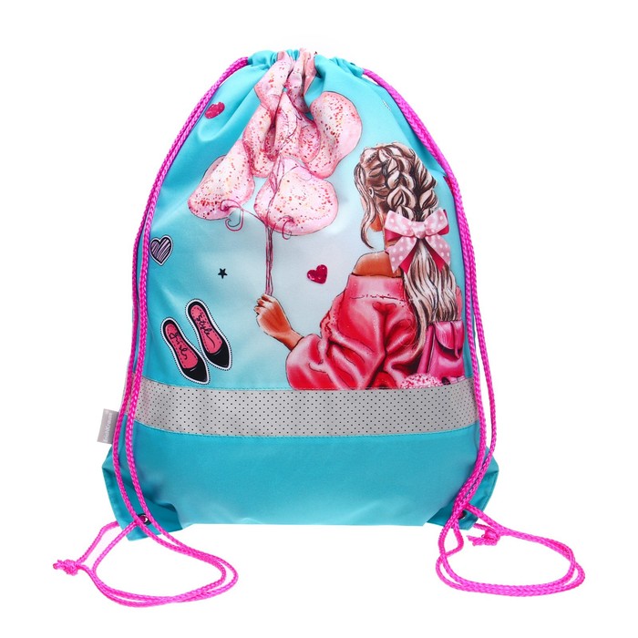 Мешок для обуви на шнурке Erich Krause, плотность 300D, со светоотражающей полосой, с вентиляцией, Girly Day - Фото 1