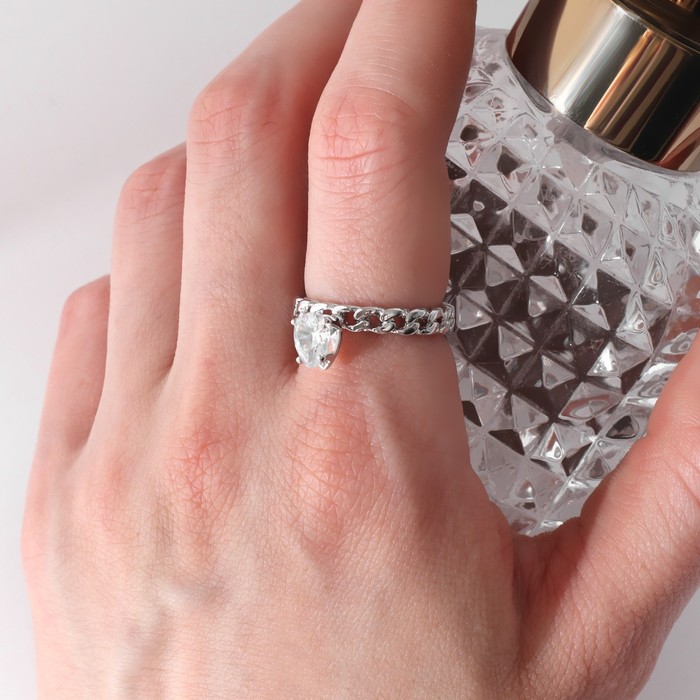Кольцо "Богатство" капля на цепи, цвет белый в серебре, размер 16