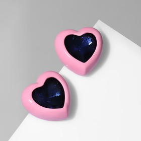 Серьги пластик 'Сердечки' в рамке, цвет сине-розовый