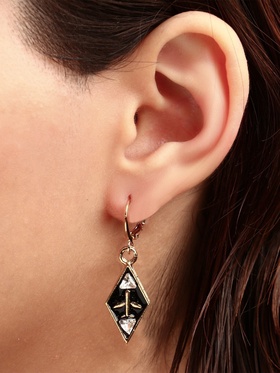 Серьги с эмалью «Самолёт», чёрно-белые в золоте 9340208