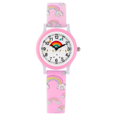Часы наручные кварцевые детские «Облака», d=2.8 см, розовые
