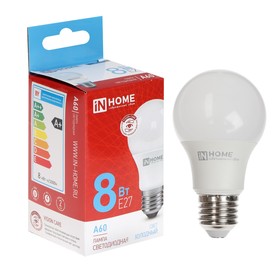 Лампа светодиодная IN HOME LED-A60-VC, Е27, 8 Вт, 230 В, 6500 К, 760 Лм 9623746