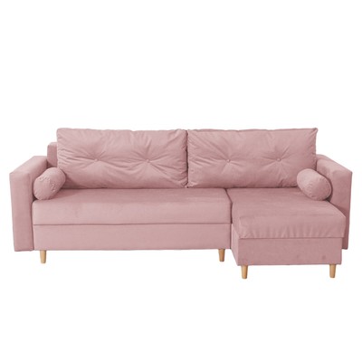 Угловой диван «Киото», механизм еврокнижка, угол универсальный, велюр, цвет пыльная роза