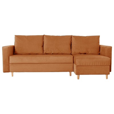 Угловой диван «Ванкувер», механизм еврокнижка, угол универсальный, велюр, цвет оранжевый