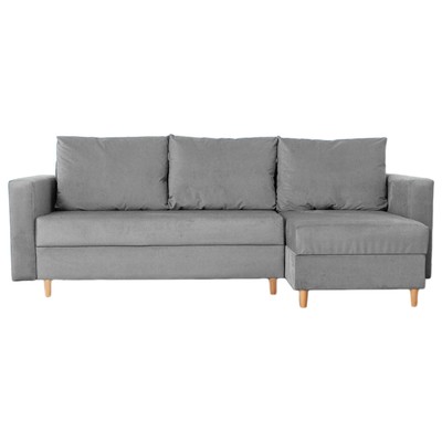 Угловой диван «Ванкувер», механизм еврокнижка, угол универсальный, велюр, цвет серый