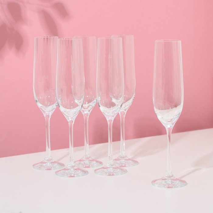 Набор бокалов для шампанского «Виола», 6 шт, 190 мл, хрустальное стекло - Фото 1
