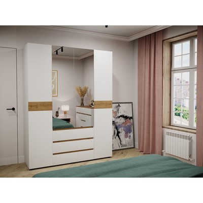 Шкаф четырехстворчатый «Мечта», с зеркалом, 1600×510×2108 мм, белый/крафт золотой