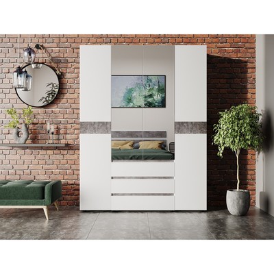 Шкаф четырехстворчатый «Мечта», с зеркалом, 1600×510×2108 мм, белый/бетон