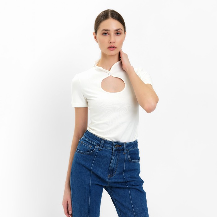 Футболка женская с вырезом MINAKU SLIM FIT: цвет экрю, р-р 42