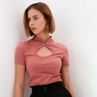 Футболка женская с вырезом MINAKU SLIM FIT: цвет пыльная роза, р-р 44 - Фото 3
