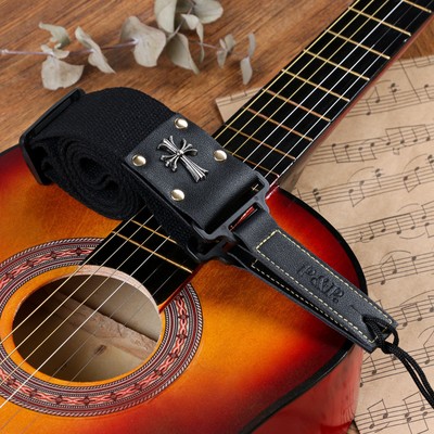 Ремень для гитары Music Life Крест, черный, 95-155 см