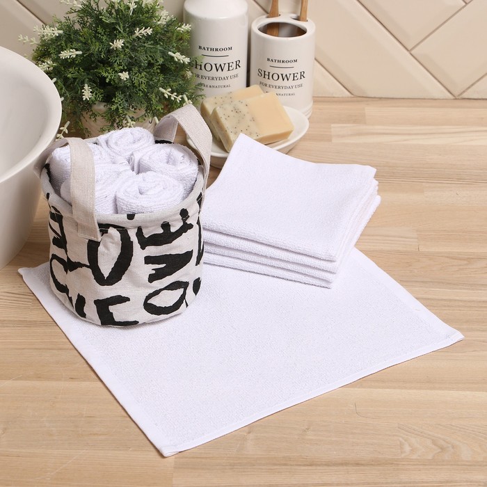 Набор махровых декоративных салфеток «Этель» Love, 30×30 см - 5 шт., хлопок 100%, белый - Фото 1