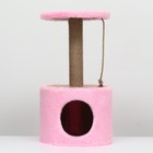 Домик для кошек с когтеточкой круглый, джут, 35 х 35 х 64 см, розовый - Фото 3