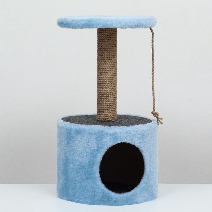 Домик для кошек с когтеточкой круглый, джут, 35 х 35 х 64 см, голубой - Фото 1