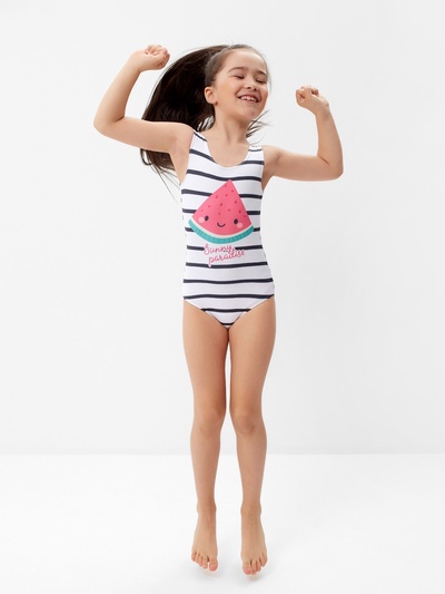 Купальник детский в полоску KAFTAN, рост 134-140 см, белый/черный