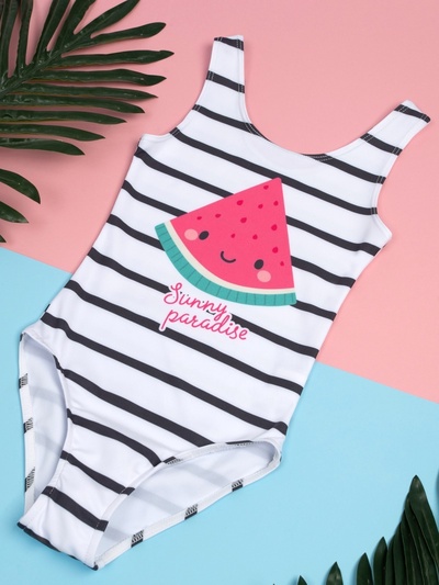 Купальник детский в полоску KAFTAN, рост 134-140 см, белый/черный