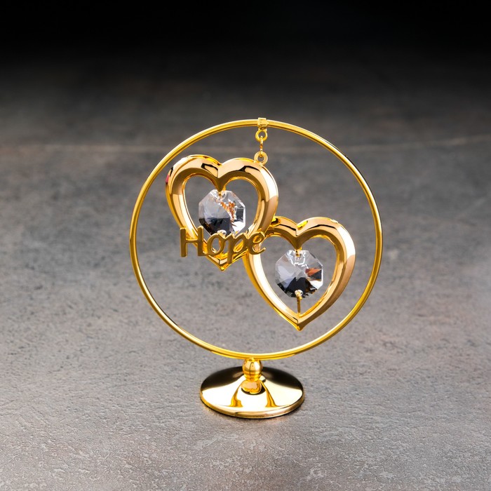 Сувенир "Два сердца в кольце", 8х7х3 см, с кристаллами