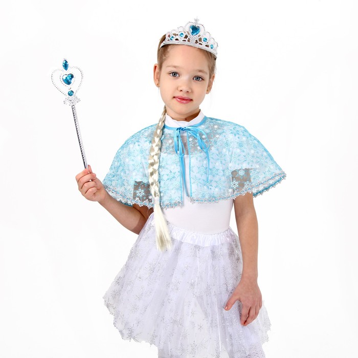 

Карнавальный набор: пелерина со снежинками, ободок с косой, палочка, рост 104–128 см