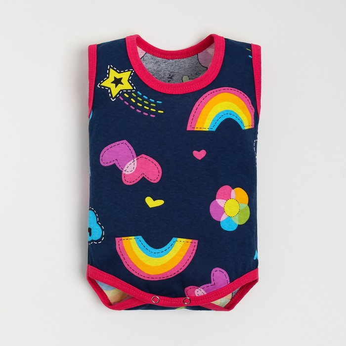 Боди-майка для девочки, цвет тёмно-синий/радуга рост 80 см