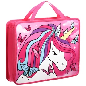 Папка пластиковая с ручками А4, на молнии, 7.5×33×26 см, «Минни Маус и единорог»