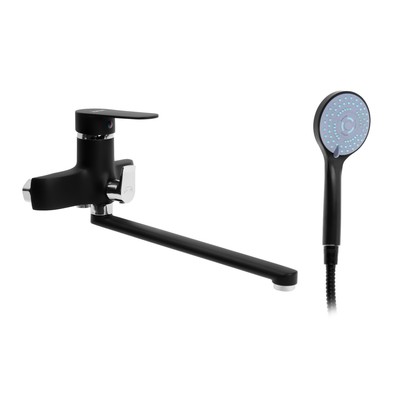 УЦЕНКА Смеситель для ванны ZEIN, излив 30 см, картридж 40 мм, с душевым набором, черный/хром