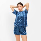 Пижама женская (футболка и шорты) KAFTAN Velvet р. 40-42, синий - фото 319462886