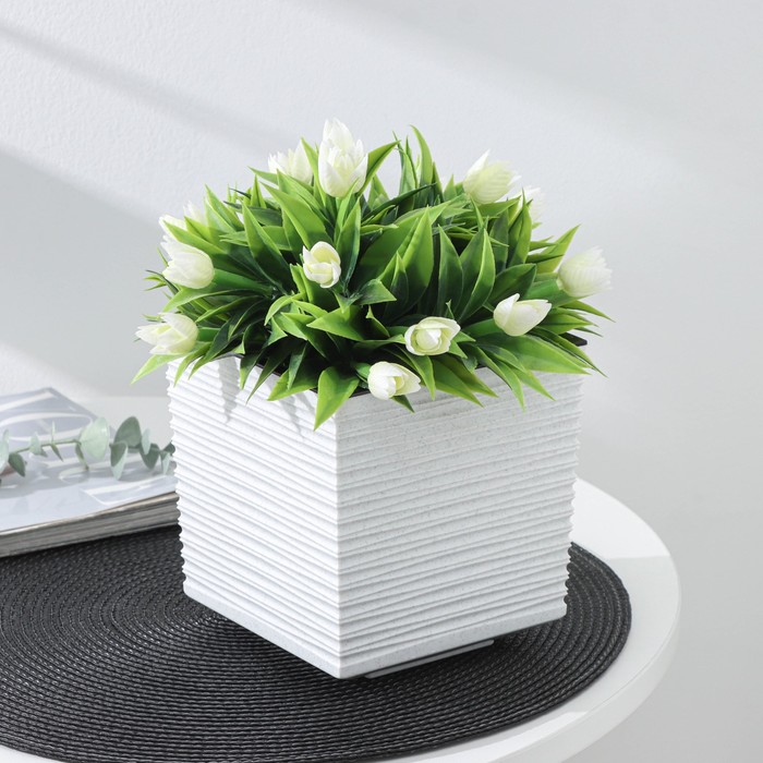 Кашпо со вставкой «Стиль», 1,5 л, цвет мрамор - Фото 1