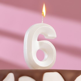 Свеча в торт "Грань", цифра "6", жемчужный, 6,5 см