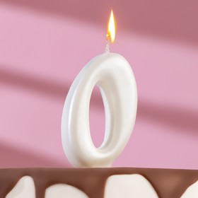 Свеча для торта  "Овал" цифра "0", большая, жемчужный, 5,5 см