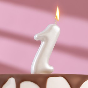 Свеча для торта  "Овал" цифра "1", большая, жемчужный, 5,5 см